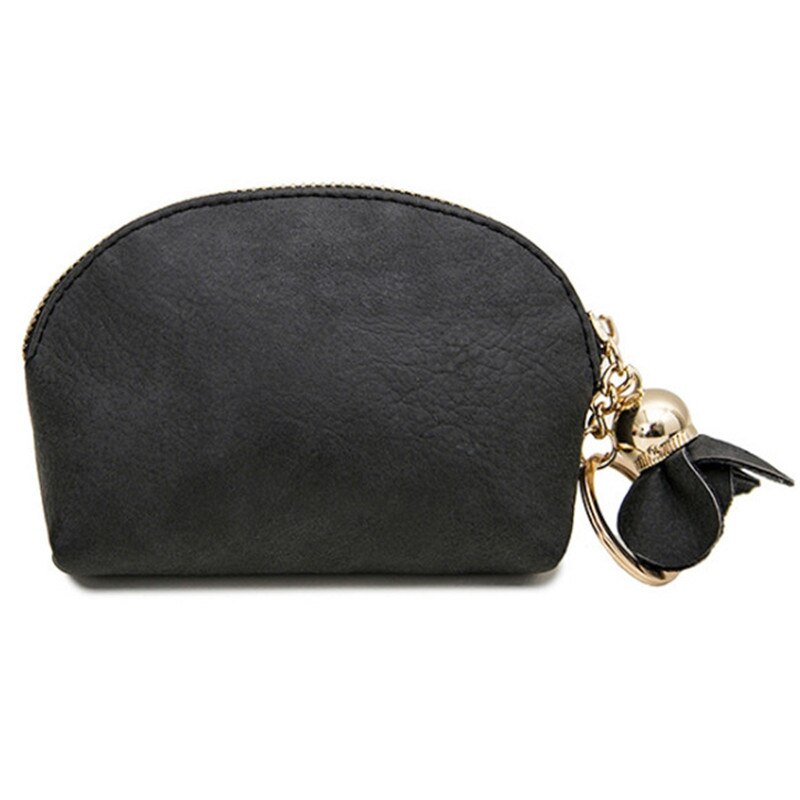 Flower Coin Purse Women PU Leather Small Mini Wallet Credit Card ID Holder With Key Ring Ladies Change Bag Clutch Bags Handbag: Black