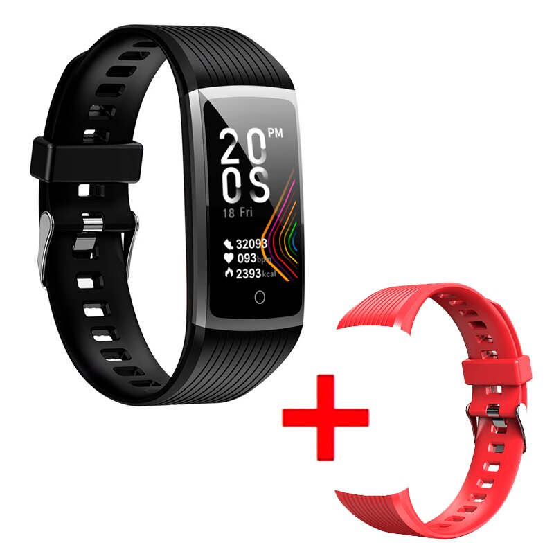 Smart Bracelet Men Women Fitness Tracker band 4 Heart Rate Blood Pressure Pedometer Wristband Watch For XiaoMi Honor IOS Phone: Black Red Strap