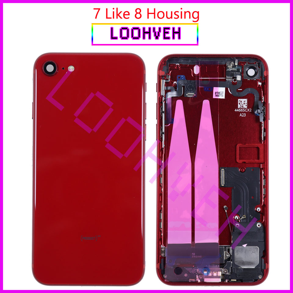 Capa traseira do chassi para iphone, capa para iphone 7, 7 plus, como 8 ou 8 plus, x capa + adesivo da bateria livre: 7 Like 8 Red