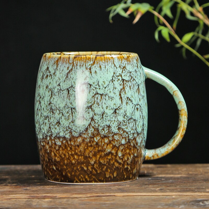 Oven Gebakken Mok Water Cup Huishouden Thee Cup Kantoor Keramiek Cup Grote Paar Melk Koffie Keramische Mok Koffie Mokken leuke Cup: mug-Bean Green