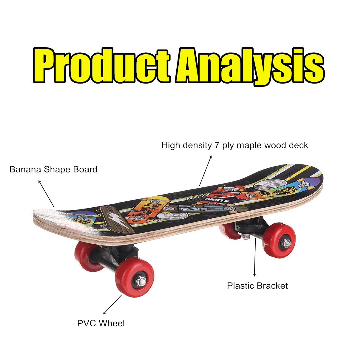 17 Inch Double Rocker Children Kids Skateboard Teenagers Beginnner Four-wheel Wooden Skate Board