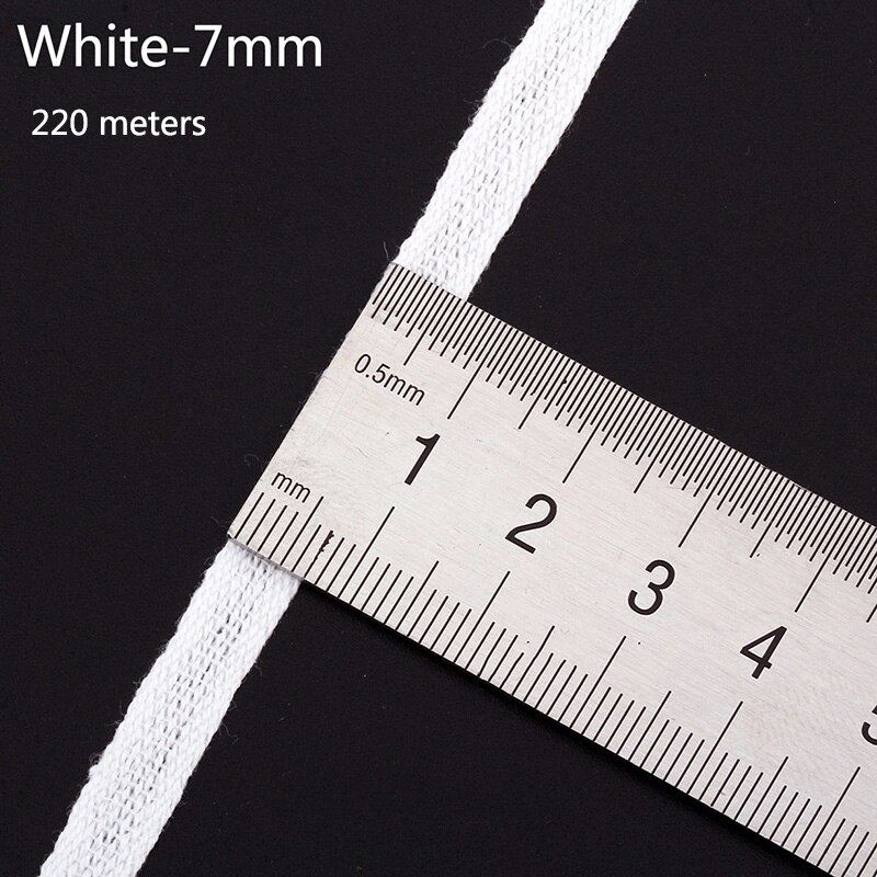 Meetee 220/280Meter 5Mm/7Mm 100% Geweven Katoen Voor Kleding Gaas Tas Riem Tape Lint diy Kleding Naaien Accessoires RD046: White-7mm-220M