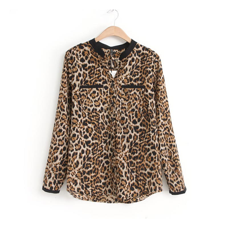 CHAMSGEND Jacket Slim Leopard Blouse Long Sleeve Chiffon Ladies T-Shirt Oversize Tops Coat Casaco Feminino Manteau 09: XL