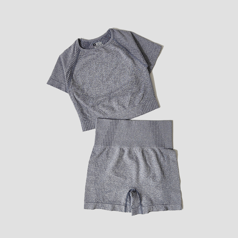 Conjunto de Yoga sin costuras para mujer, Top corto, camisa de manga corta, pantalones cortos de Fitness, ropa de entrenamiento para mujer, ropa de gimnasio, conjunto deportivo de Yoga: L / Naranja