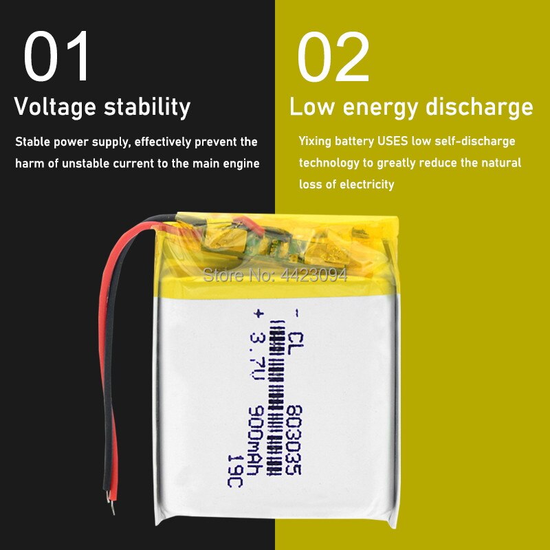 Polymer litiumbatteri 900 mah 3.7 v 803035 smarthus  mp3 høyttalere li-ion batteri for dvr, gps ,mp3,mp4,mp5 powerbank, høyttaler