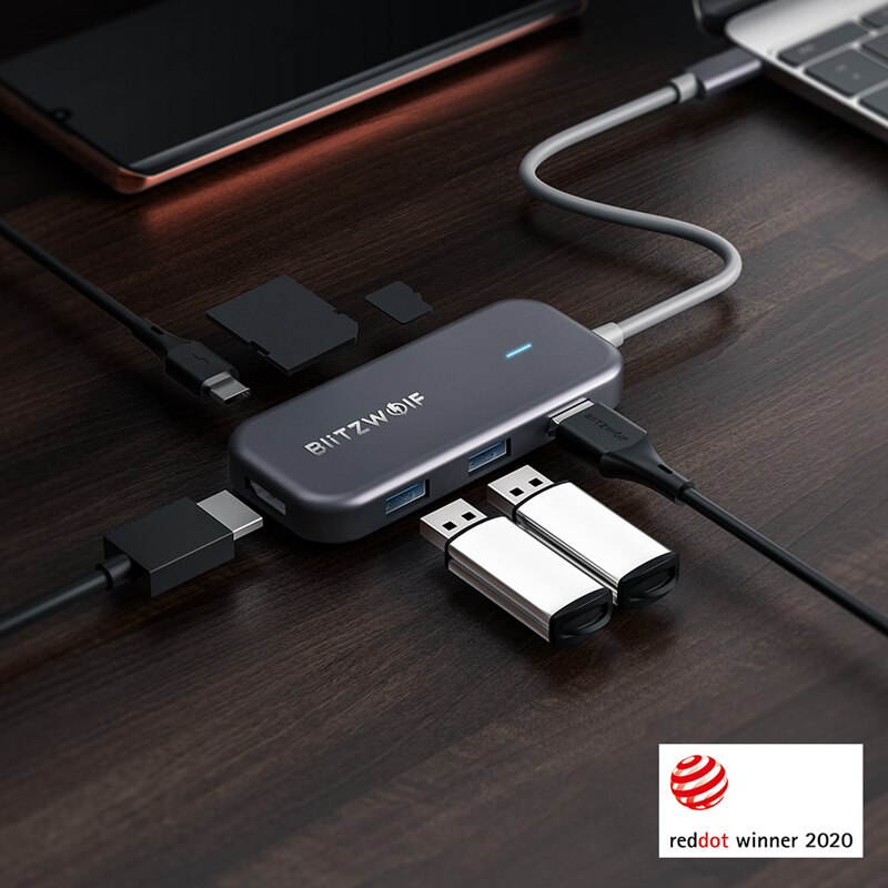 BlitzWolf BW-TH5 7 in 1 USB C Data Hub 3-Port USB 3.0 TF Card Reader PD Charging 4K HDMI Display for MacBooks for iPad Laptop