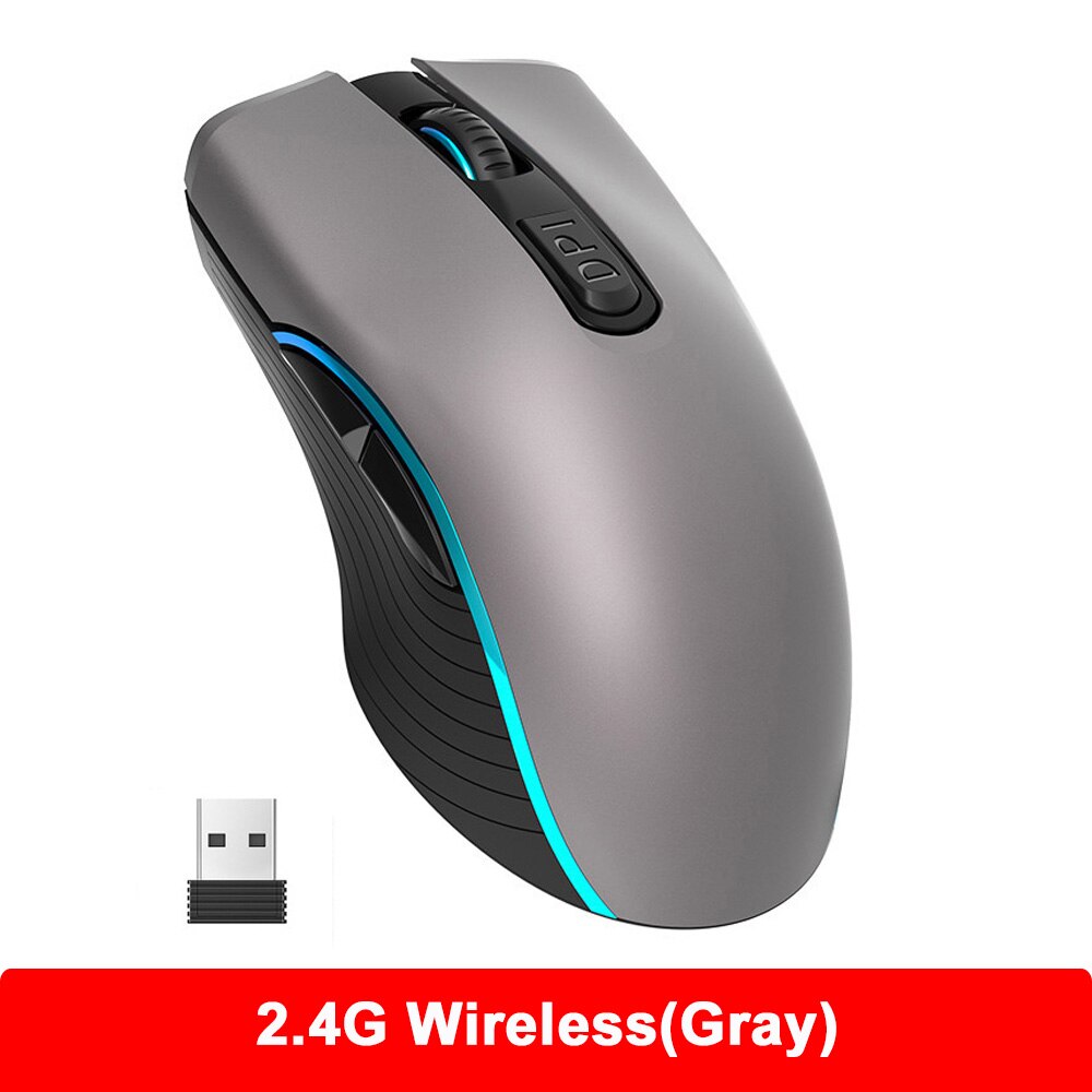 2.4G Bluetooth-compatible Wireless Mouse Rechargeable Silent Gaming Mouse For Macbook HP LED light Mice Computer PC Gamer Mouse: 2.4G Gray