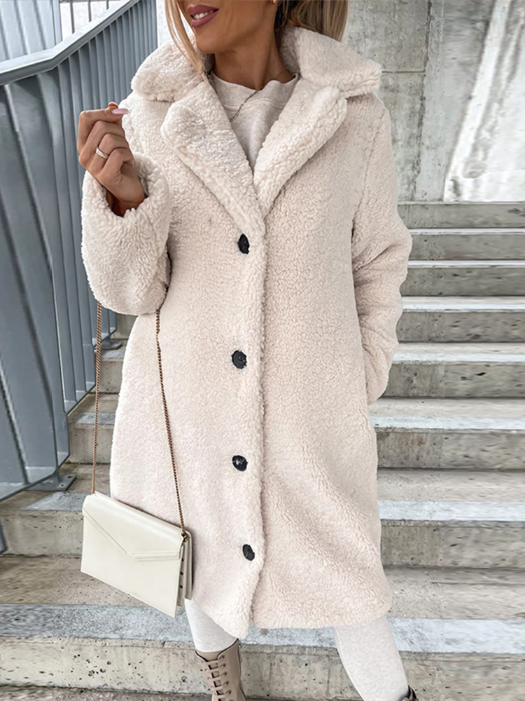 Chaqueta de borreguito para mujer, abrigo de manga larga con cuello vuelto y botonadura única, prendas de vestir de lana esponjosa para invierno, 2024