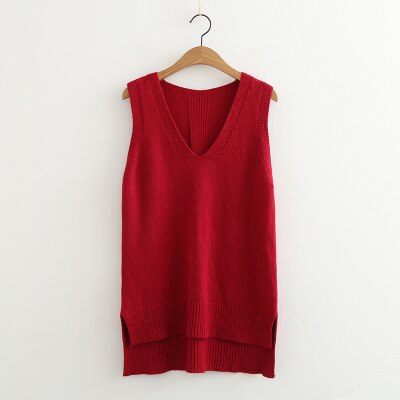 Pull à col rond pour femmes, gilet tricoté sans manches, en coton doux élastique, couleur unie, printemps été,: Rouge