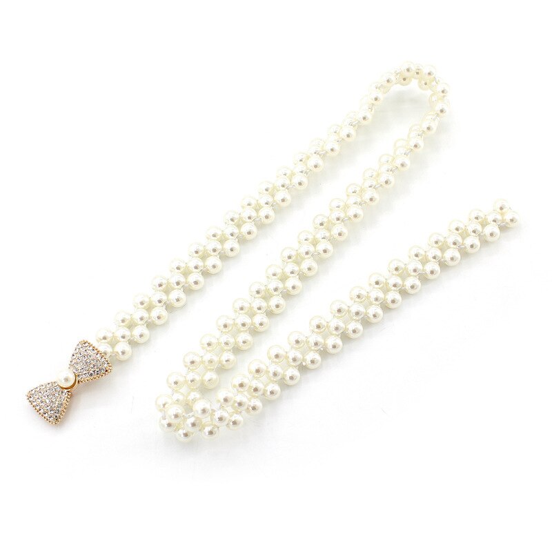 Volledige Parel Taille Ketting Mode Dames Kralen Elastische Riem Voor Vrouwen Jurk Strass Elastische Gordel Boog Bloemen Gesp Tailleband