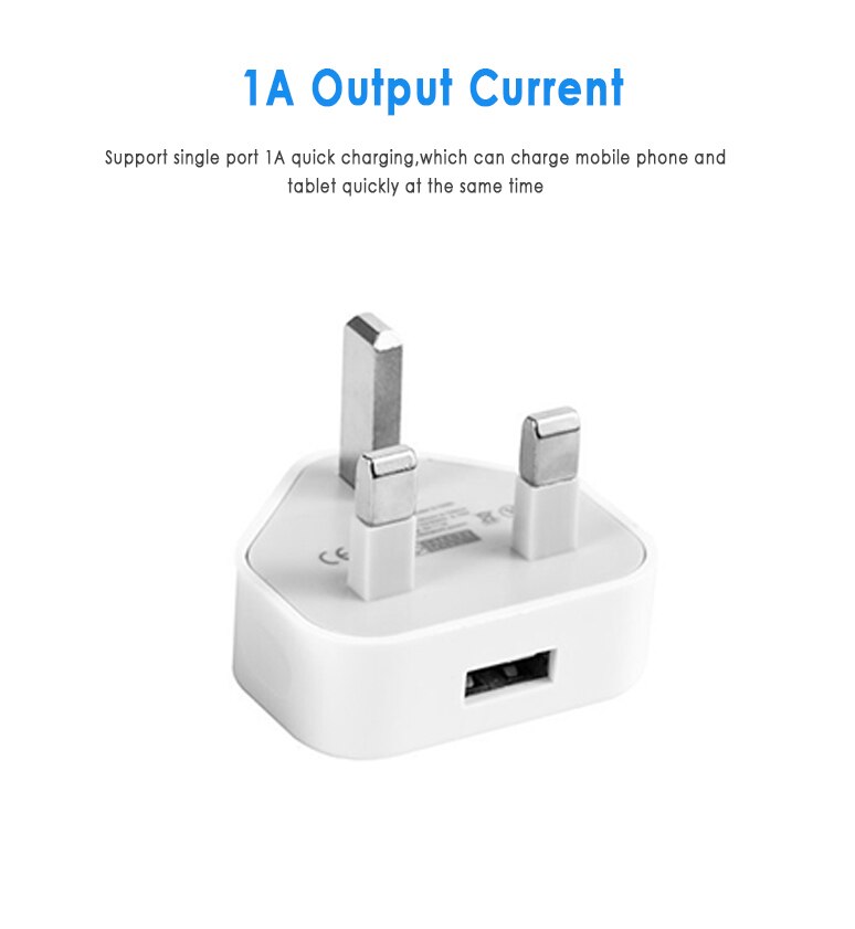 Uk Plug Enkele Usb Dubbele Usb 3USB Adapter Mains 3 Pin Plug Usb Adapter Wall Charger Travel Oplaadkabel: 1A 1USB