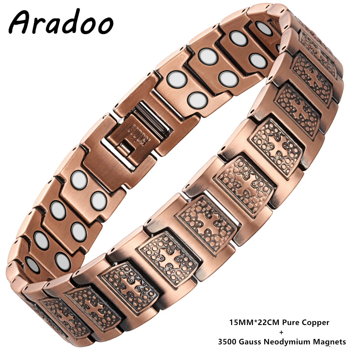 ARADOO 3X Strength Neodymium Magnets Copper Bracelet for Men Pure Copper Bangle Wristband Jewelry: brownish yellow