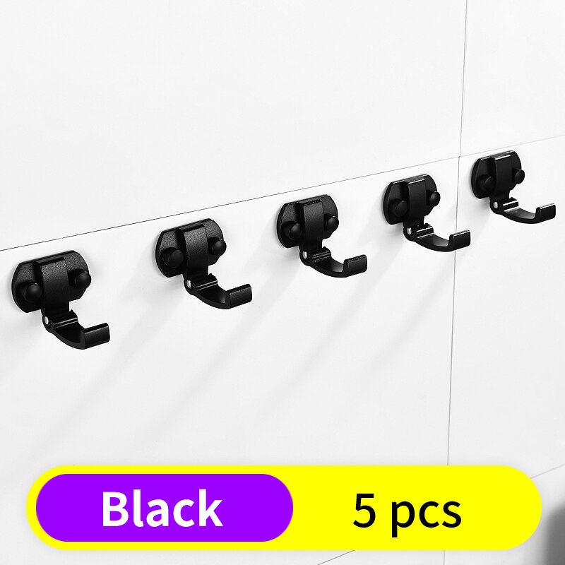 Robe Hook Black Aluminum Bathroom Hooks for Towels Bag Key Rack Folding Coat Hooks Wall Mounted Decorative Clothes Hook Hanger: Black-5 pcs