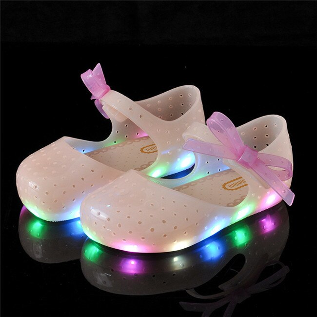 Summer Girls LED Sandals Crystal Shoes Girl Jelly Sandals Children Sandals Baby Jelly Shoes Bow-knot Girls Glowing Luminous Shoe: Orange / 29