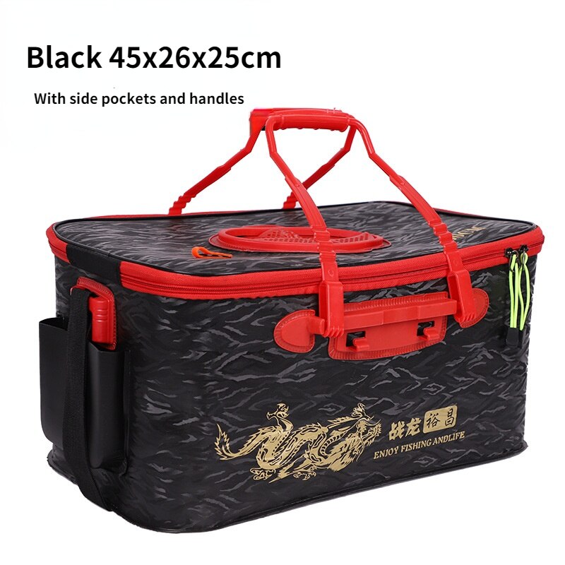 eva thickened folding fish box fishing tackle barrel integrated fishing box: Black 45cm
