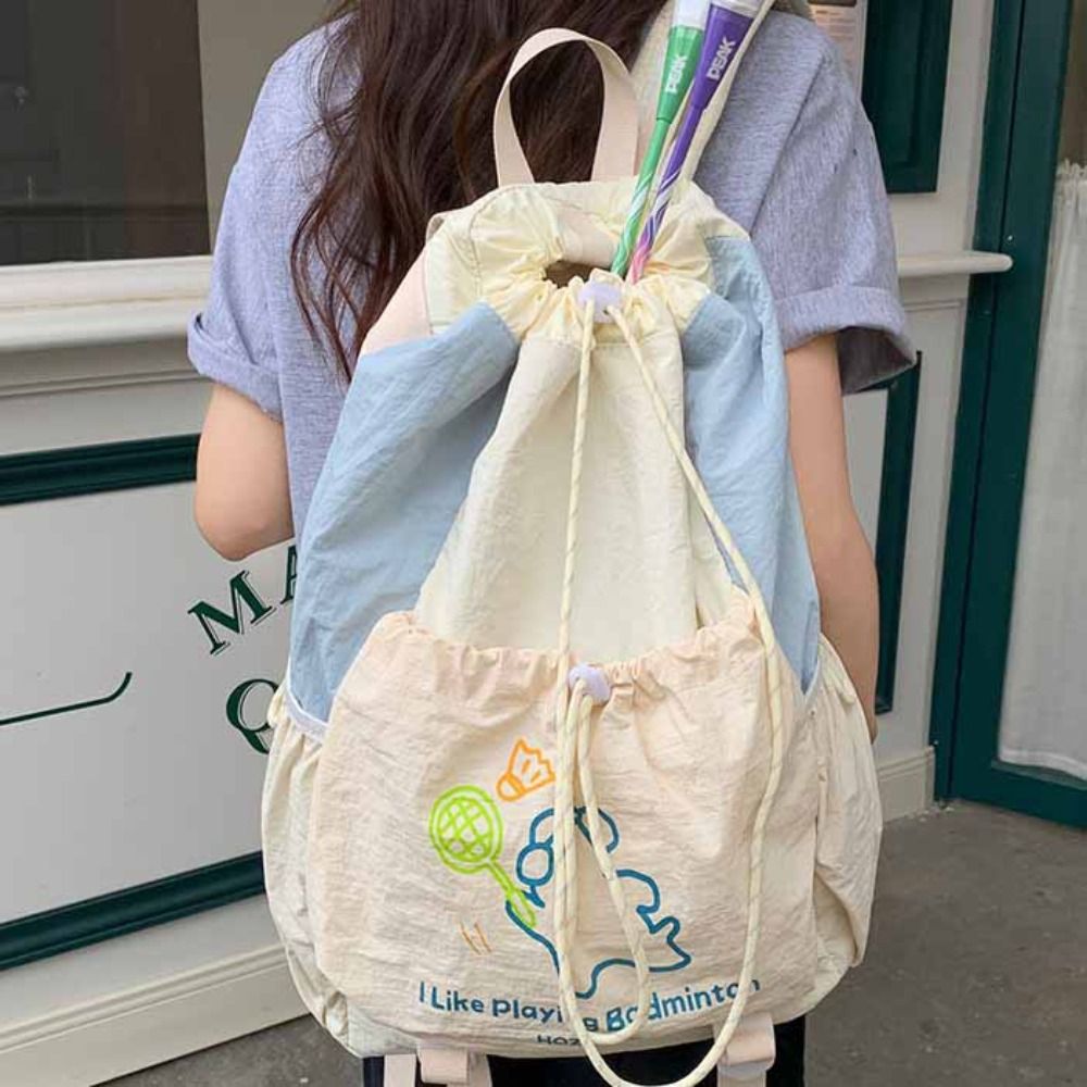 Cartoon Puppy Sport Racket Storage Backpack Lightweight Nylon Fitness Shoulder Bag Badminton Tennis Drawstring Fitness Bag