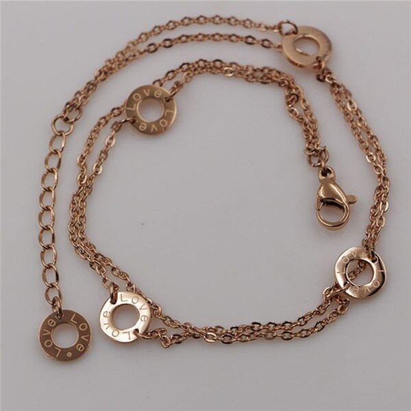 Chaine cheville doppel kette auf fuß Rose Gold farbe edelstahl knöchel kette, runde fußkettchen für frauen schmuck