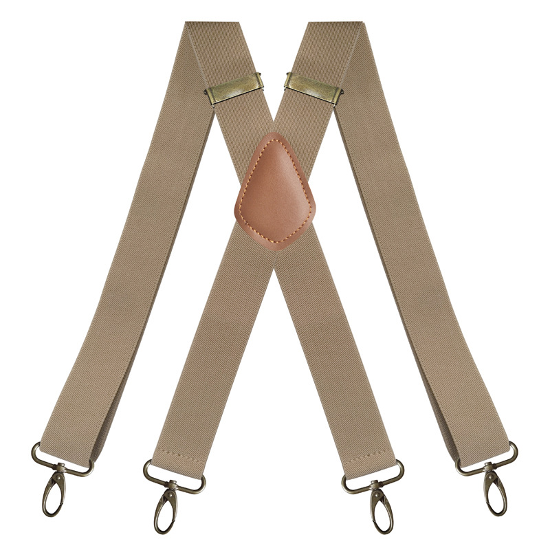 Bretelles Vintage pour hommes, robustes, grandes et hautes, 3.5cm, en forme de X, 4 mousquetons, bretelles élastiques réglables pour pantalons, fête de mariage: Beige