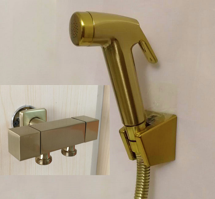 Abs Geborsteld Goud Bidet Badkamer Handdouche Bidet Wc Spuit Hygiënische Douche Bidet Tap Wall Mount Bidet Kraan BG809: set c