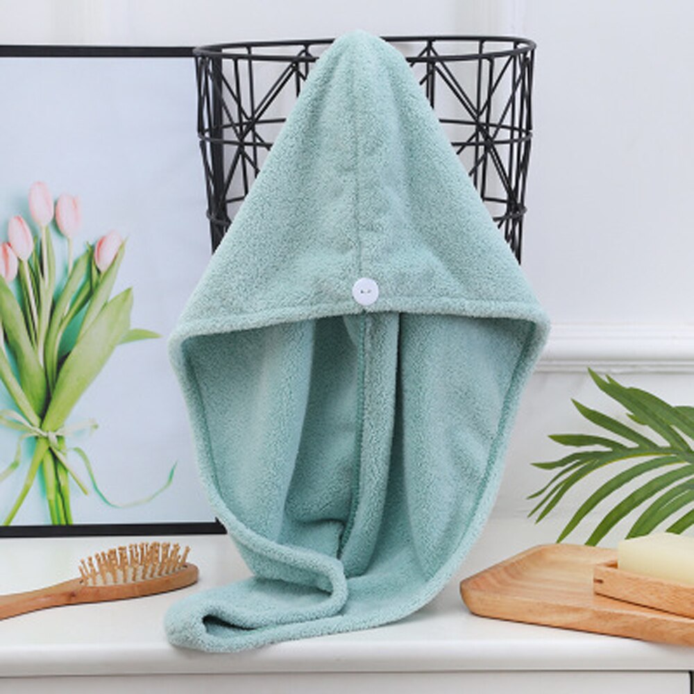 2 stuks koraal fleece effen dames droog haar mutsen dames absorberend snel drogend lang haar absorberende handdoek verpakking tulband douchemuts: Groente
