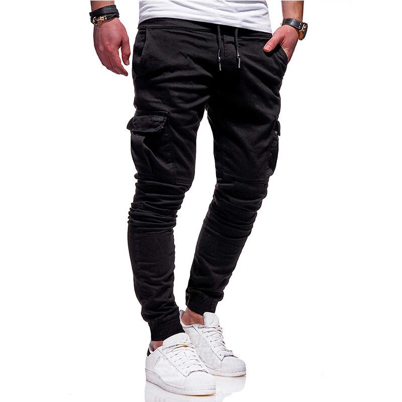 Herrebukser vogue slim fit ankelbundet blyantbukser joggerbukser mænd casaul snøre sidelommer harem solidt sportstøj
