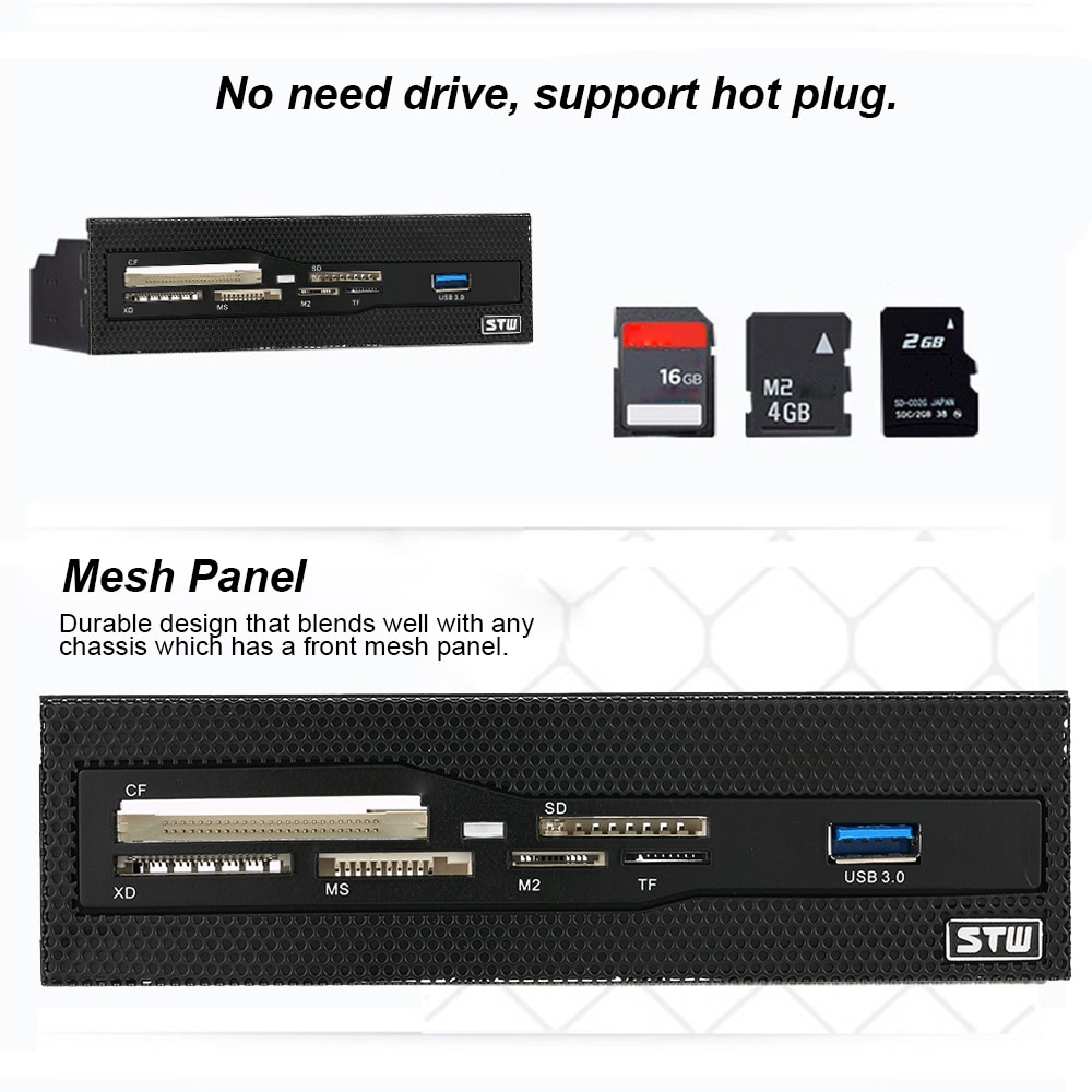 Lector de tarjetas interno USB 3,0, Panel frontal de PC de 5,25 pulgadas, todo en 1, compatible con CF, XD, MS, M2, TF, SD