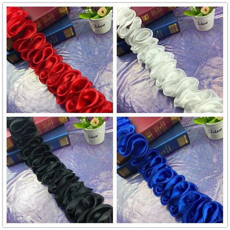 1Yard Ruffle Lace Edge Trim Shiny Satin Pleated Ribbon Gathered Fabric Hem For DIY Crafts Baby Dress Bouquet Decoration