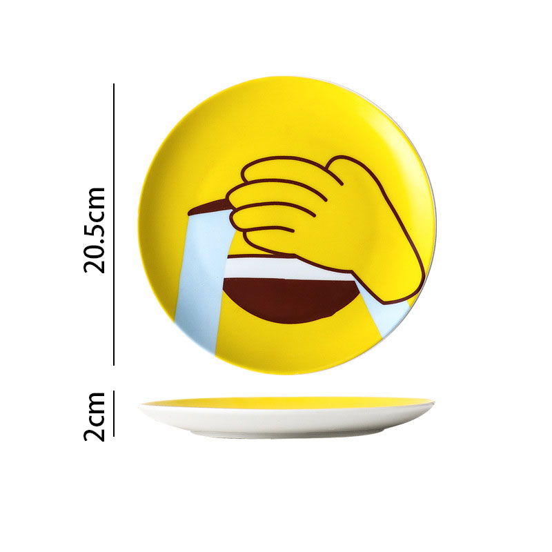 Ceramic Plate Funny Cartoon Emoticons Decorative Fruit Salad Plate Home Living Room Afternoon Tea Dessert Organizer: F