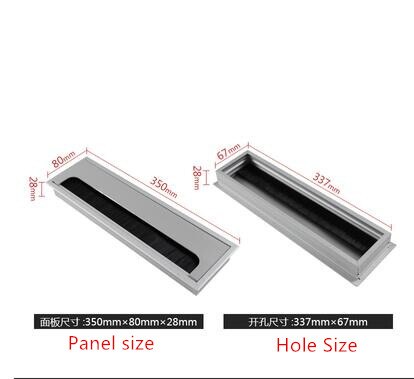 Aluminum Alloy Rectangular Desk Cable Grommets Wire Hole Cover Cable Outlet Port Surface Table Cable Hole Furniture Hardware: 350X 80X 28MM
