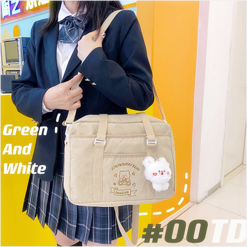 Frauen Cord Schulter Taschen Schule Mädchen Jk Schul Handtaschen Casual Frauen Tote Crossbody Einkaufstasche Für Damen: khaki