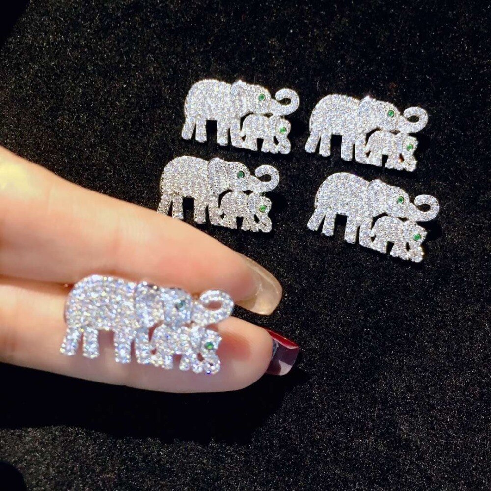 Leuke Kleine Olifant Broche Pins 925 Sterling Zilver Met Cubic Zirkoon Dubbele Olifanten Fijne Vrouwen Meisje Sieraden Dier