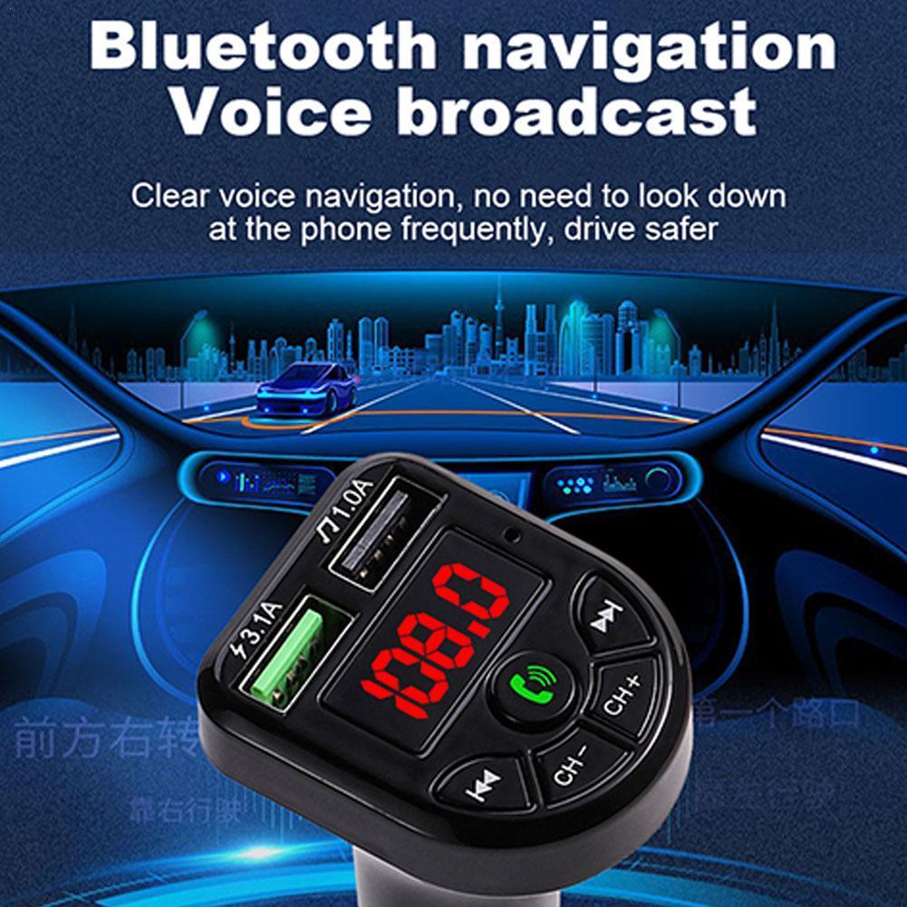 FM Transmitter Bluetooth Car MP3 Player Handsfree Car Gadgets Dual Charger Player Kit Music USB Car Accessories TF Disk U V7E1