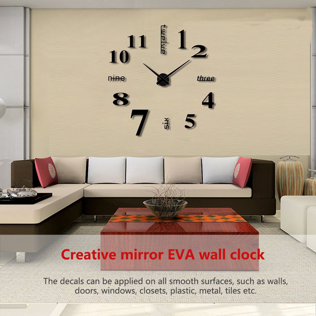 1Pc 3D DIY Big Mirror Wall Clock Modern Large Decorative Wall Clocks Watch Wall Unique
