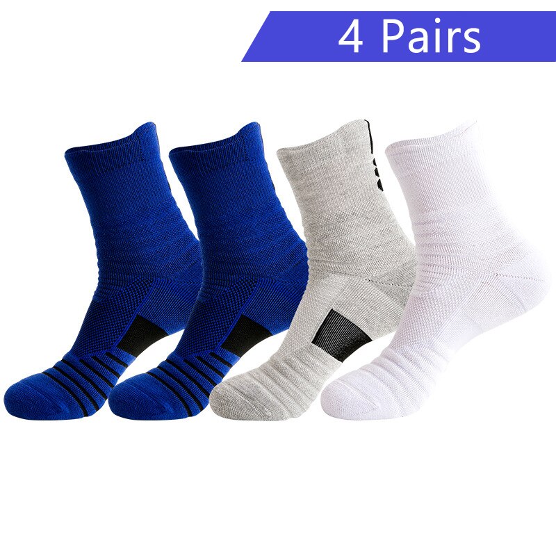 Men's white socks brand Basketball cycling man autumn Winter socks Thick Shock Absorption Training socks 4 pairs: Mixed color 2