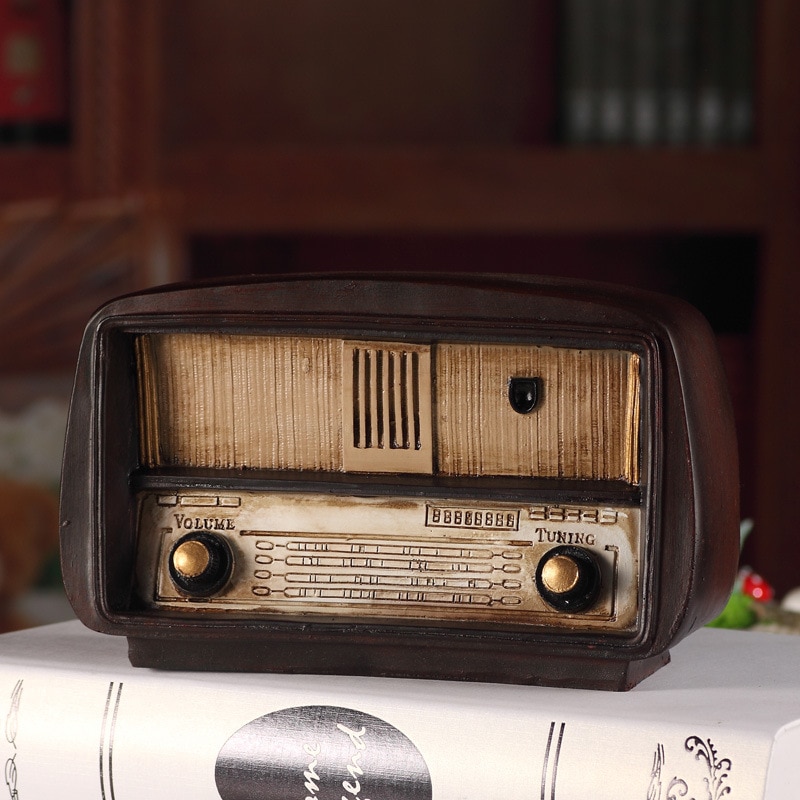 Europeisk stil harpiks radio modell retro nostalgisk ornamenter vintage radio håndverk bar innredning tilbehør antikk imitasjon