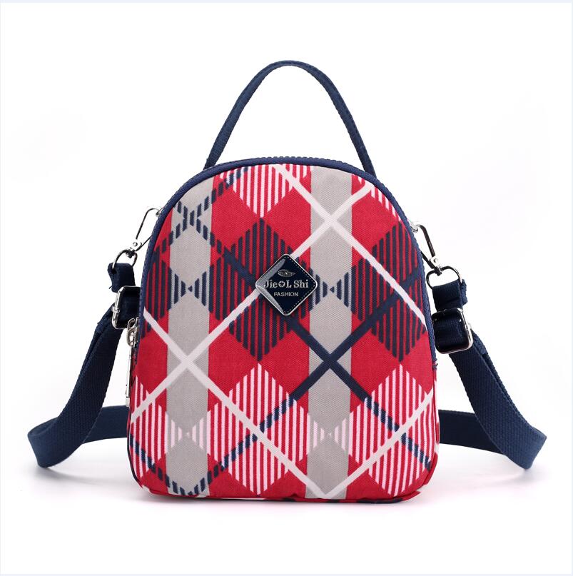 Jielshi kvinner mini-ryggsekk klassisk stripemønster nylon kvinnelig skulder- og crossbody-vesker multifunksjonsveske for unge jenter: Rød diamant