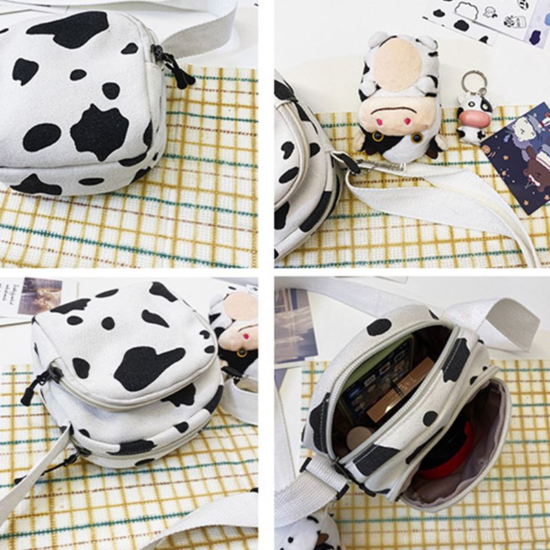 Bolso de hombro tipo bandolera con estampado de vaca de dibujos animados para mujer y niña, bolso de mano Satchel Phone Purse Q1QA