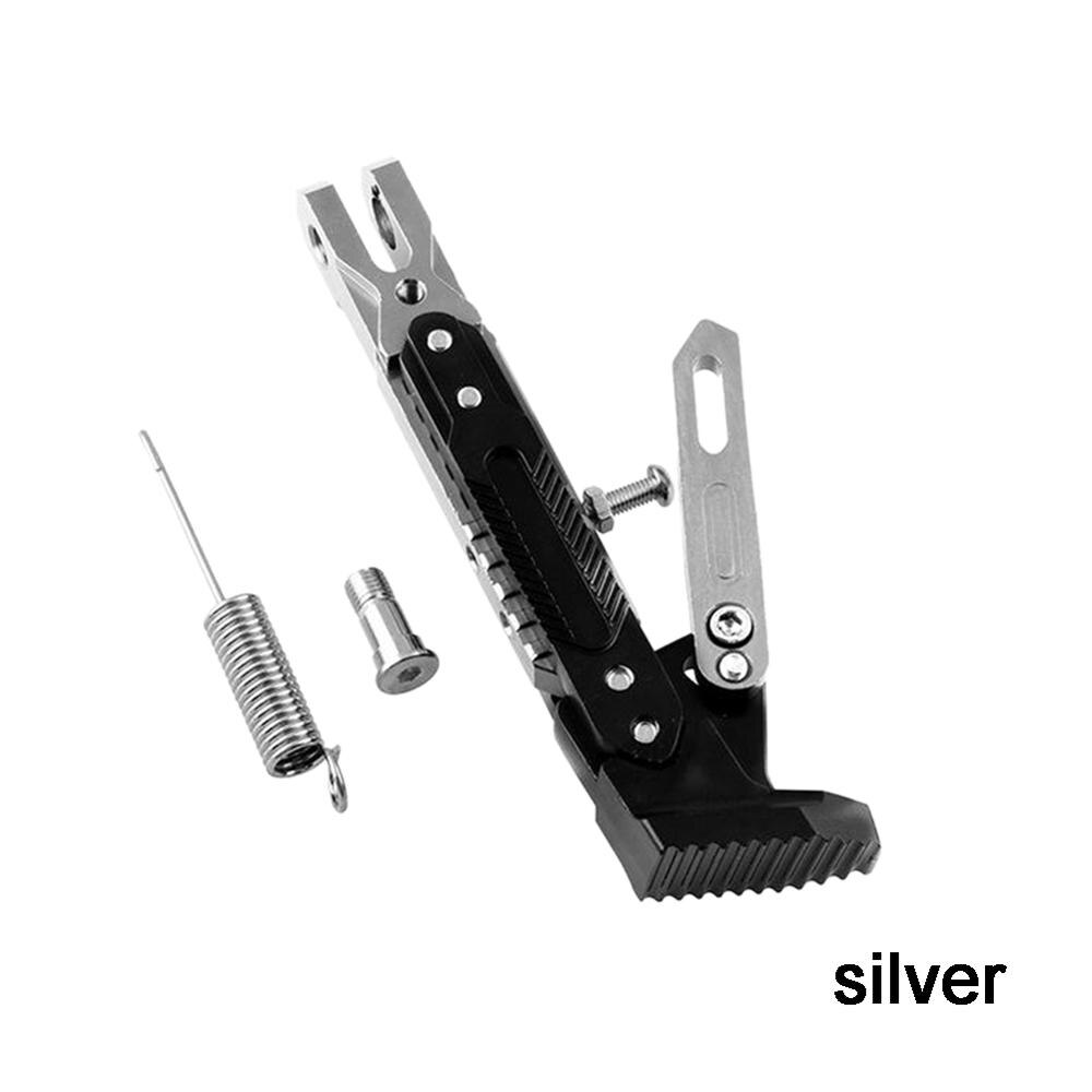 1pc justerbar kickstand fodsiden stå cnc aluminiumslegering til motorcykel universal: Sølv