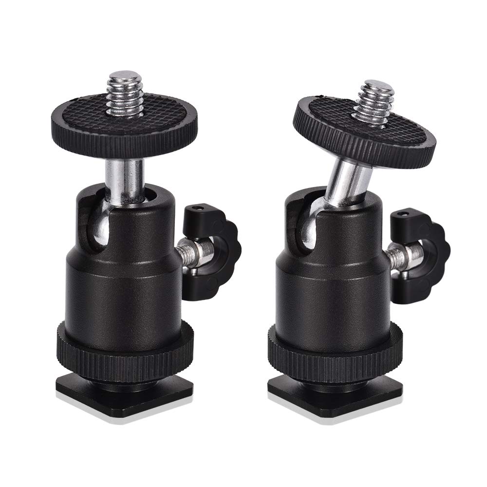 Mini Ball Head [2 Pack] With Shoe Mount Adapter 360 Degree 1/4 Inch Small Ball Heads Lightweight Swivel Micro-Ballhead