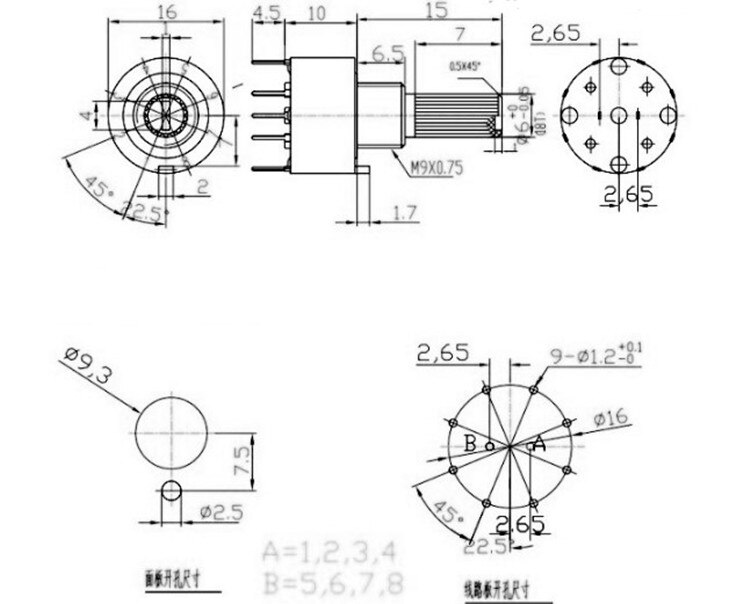 10Stck SR16 Kunststoff 16MM Dreh Band schalter 2 Pole 3 4 Position 1 Pole 5 6 8 Position griff Länge 15MM Achse Band schalter