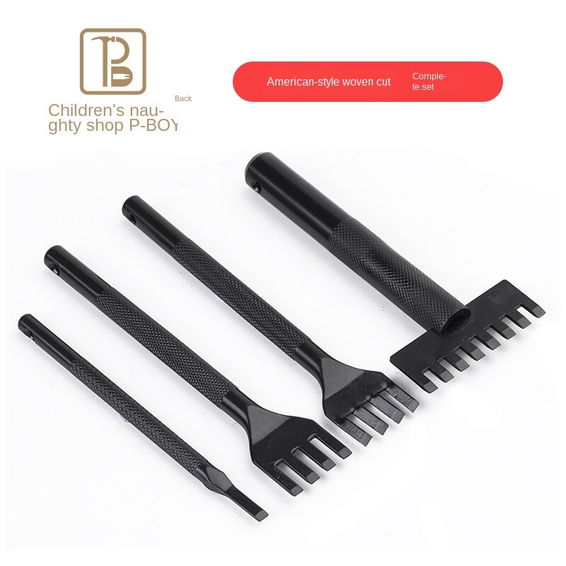 American-Style Leather Rope Weaving Flat Chisel punch DIY Sculpture Punch Lacing Stitching craft tool Belt Hole 1/4/8 prong: 4pieces set