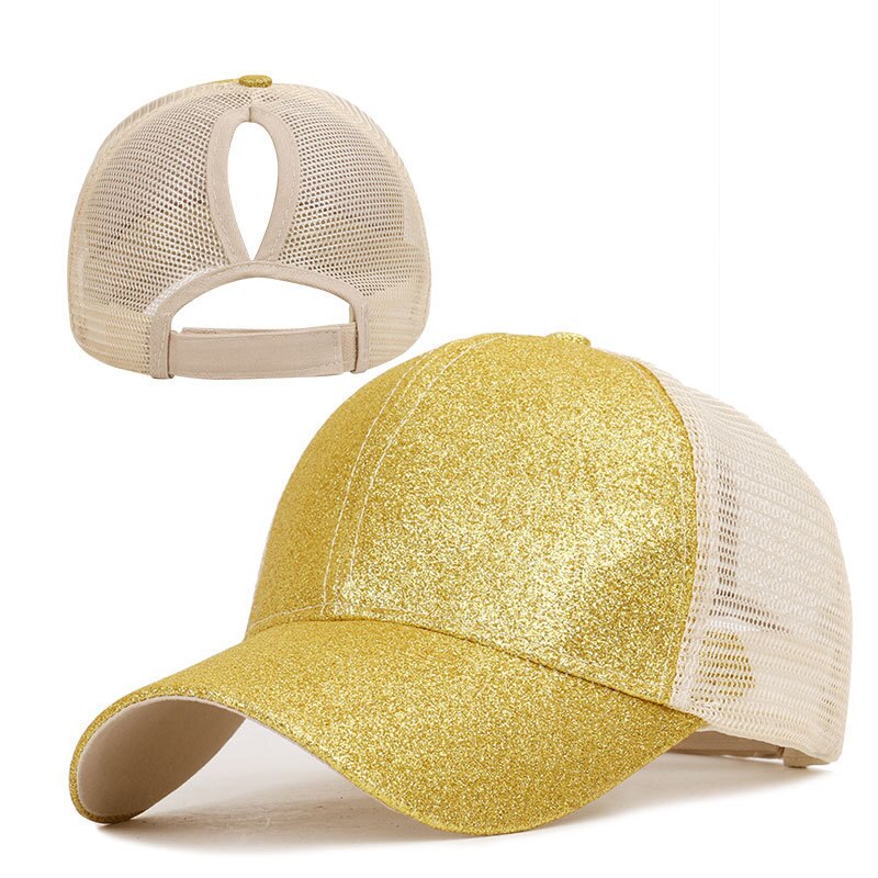 Vrai papa chapeau à l'été de camion de paillettes pour queue de cheval casquette de Baseball après l'ouverture prêle filet transfrontalier: YELLOW