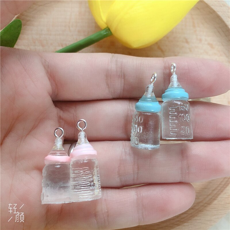 10 teile/paket Baby milch flasche Harz Baby Reize Handwerk Kunststoff Charme Ohrring Keychain DIY Schmuck Machen