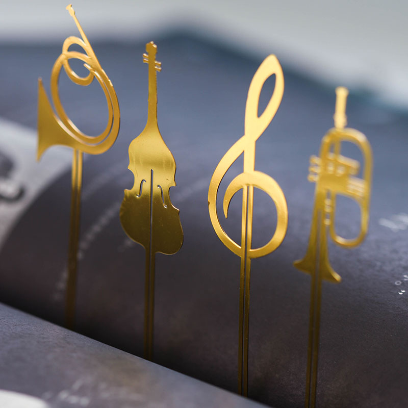 Marcapáginas con estilo de instrumento, de nota musical, papelería chapada en oro, suministros para oficina y escuela, marcador de libros