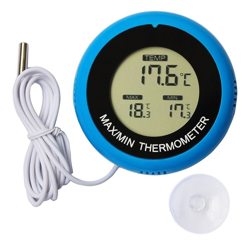 High Accuracy Digital Thermometer Waterproof Aquarium Thermometer Digital Display Sucker Electronic Thermometer: blue