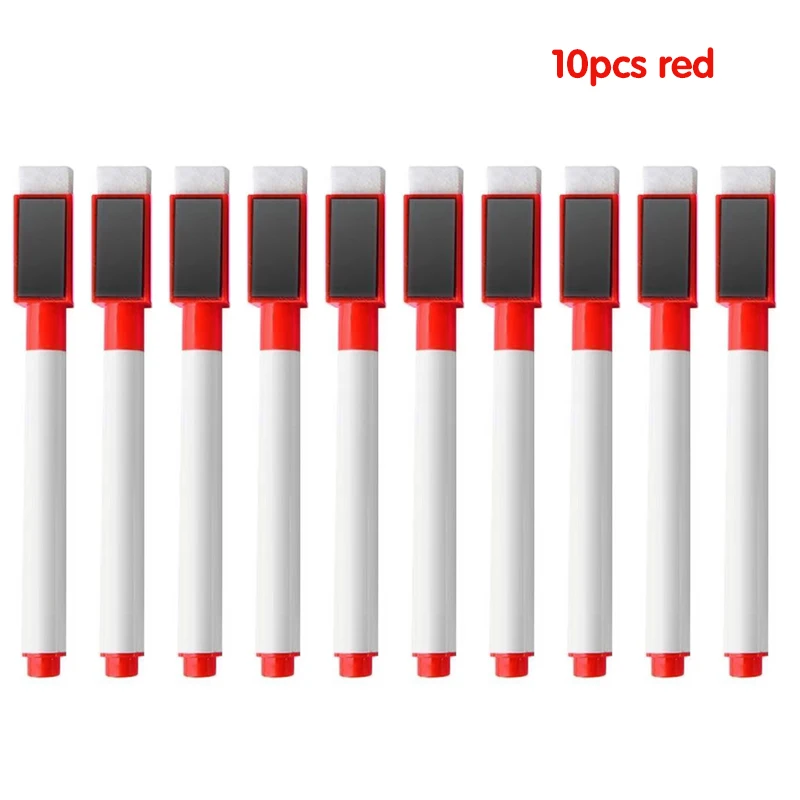 10/12 Pcs Erasable Whiteboard Pens Set - Magnetic, Easy to Wipe, Scratch-Free Markers with Color Random - Office Supplies: Red