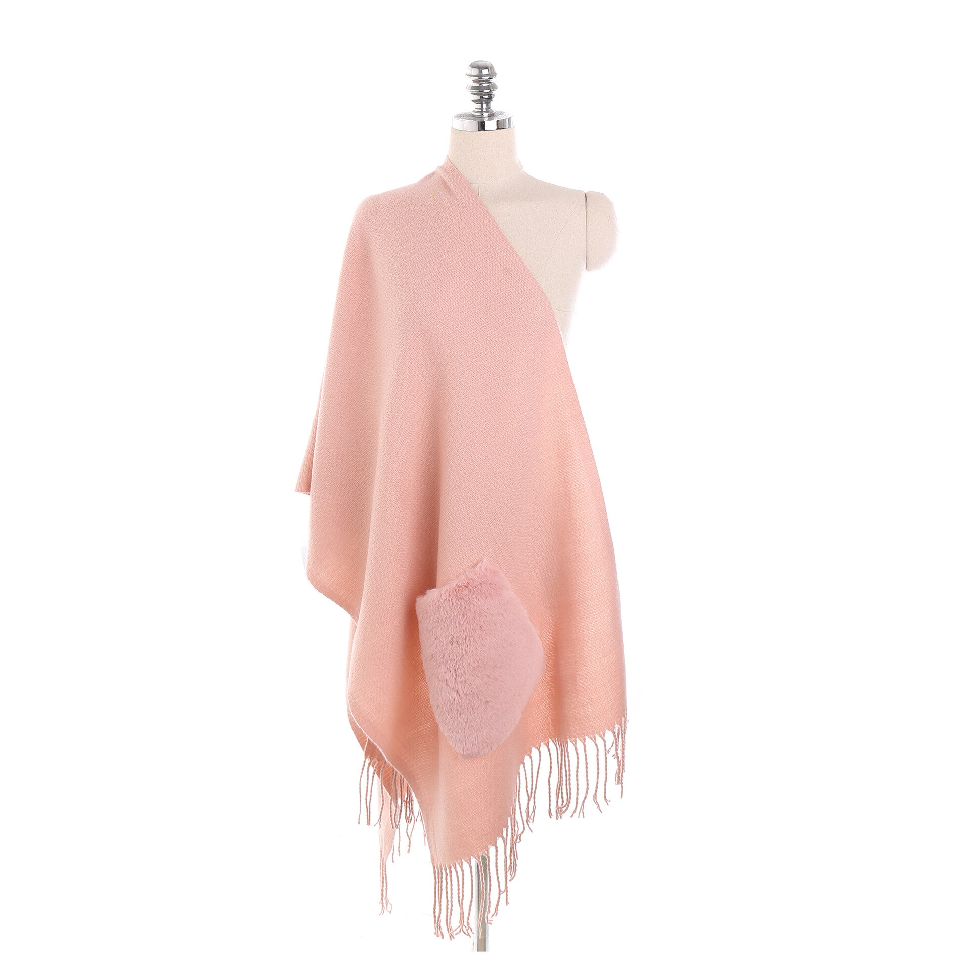 Écharpe en cachemire avec poches pour femmes, châle Poncho, châle, Pashmina d'hiver, couverture, Foulard à pompon, couverture, collection: 4