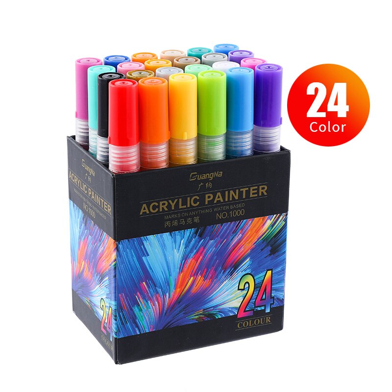 36 farver diy akryl penne mild liner akryl maler markør vandbaseret maling pen markører: 24 farvesæt