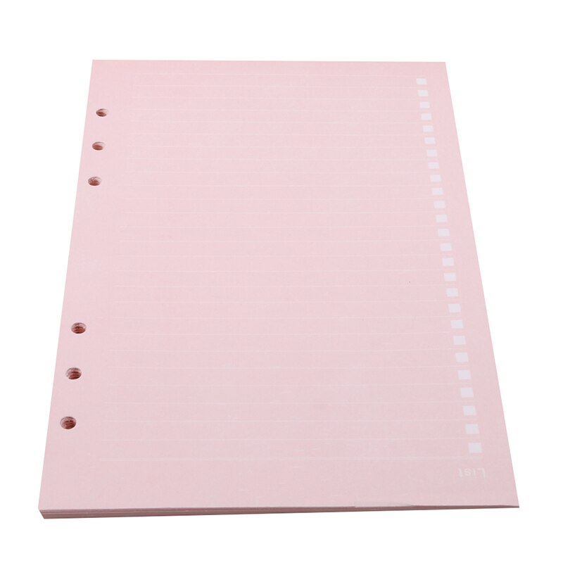 6 Holes Loose Leaf Notebook Spiral Planner Refill Inner Paper A5 Pages Blank Grid Line To Do List For Filofax: pink