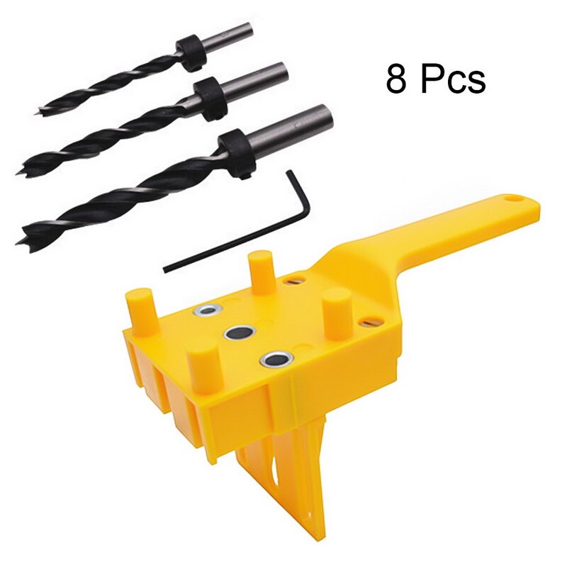 Dowel jig 6 8 10mm trä hss borrar träbearbetning jig abs plast fickhål jig borr guide verktyg för snickeri: Silver-